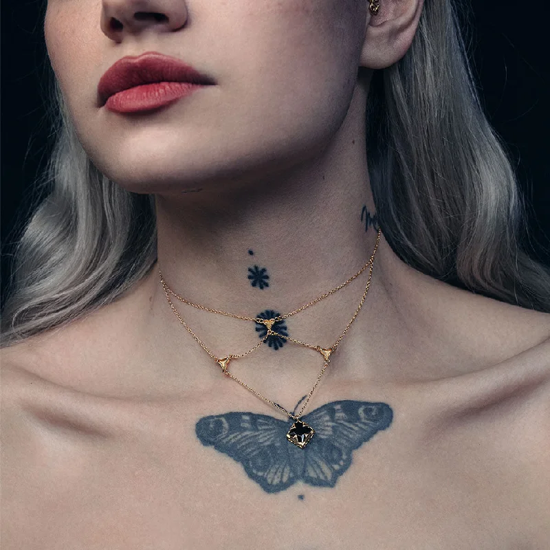 Deep obsidian necklace-VAULT. Square Onyx Layered Choker - Gold