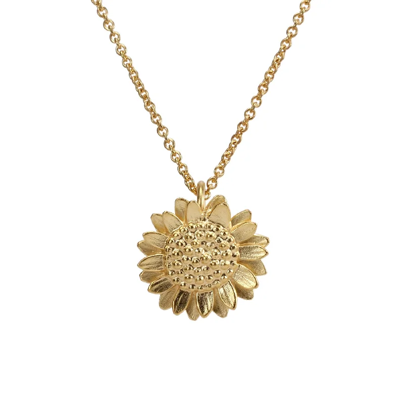 Dewdrop gem necklace-Vermeil Small Sunflower Pendant