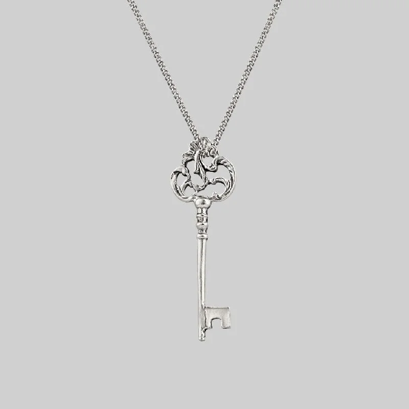 Thin diamond necklace-VERONA. Skeleton Key Necklace - Silver