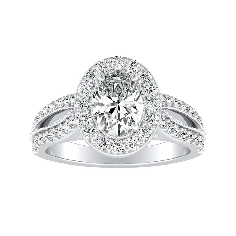 Linked knot ring-Vintage Halo Oval Diamond Engagement Ring 7/8ctw Platinum by Auriya