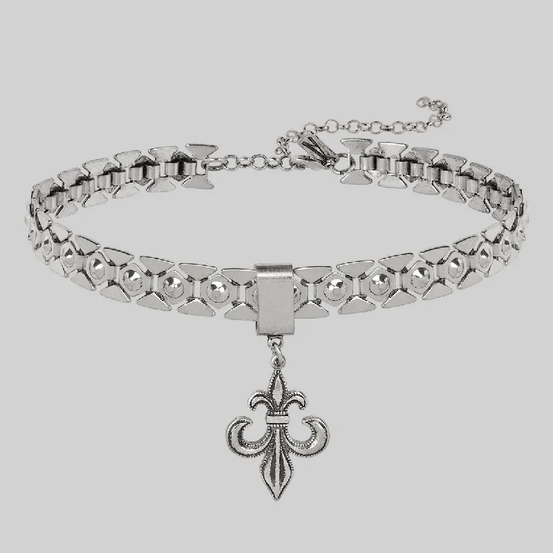 Sun glow necklace-VOW. Fleur de Lis Charm Choker - Silver