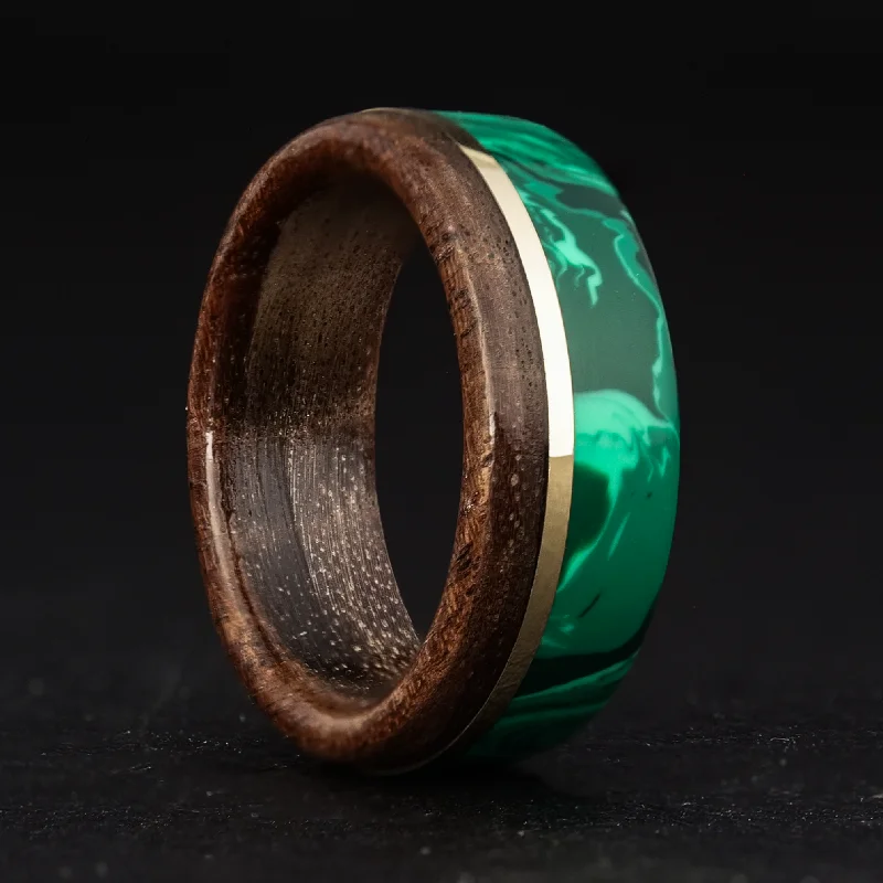 Grooved pattern ring-Wood, Gold, and Trustone Ring