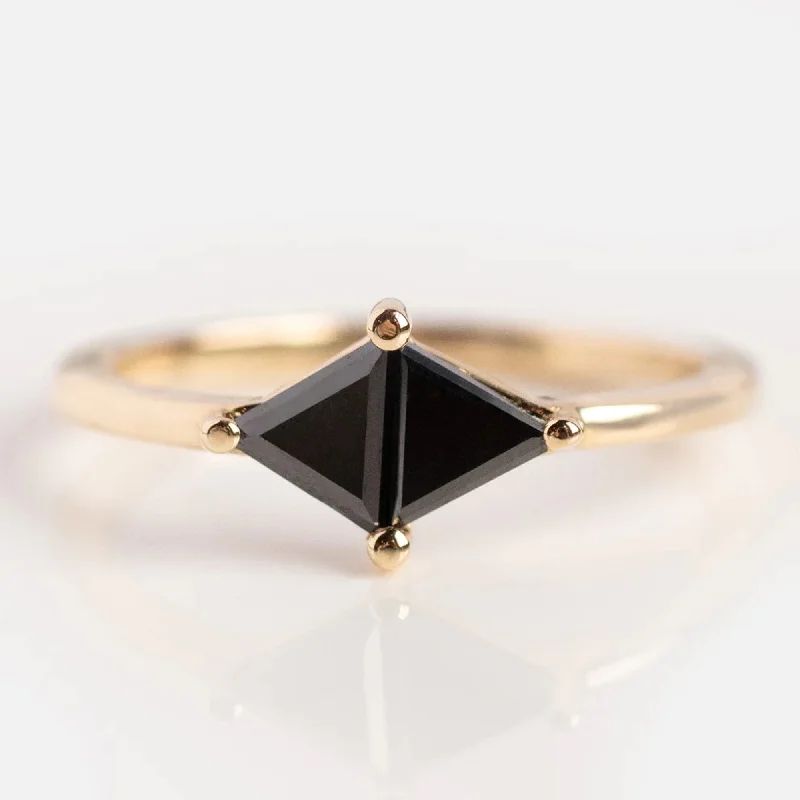 Offset stone ring-14 k Yellow Gold Black Triangle Diamond Ring For Your Partner