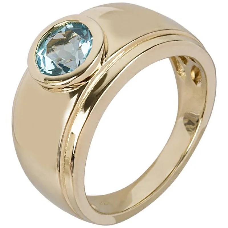 Ruffled rim ring-Yellow Gold Over Sterling Silver Swiss Blue Topaz Solitaire Ring