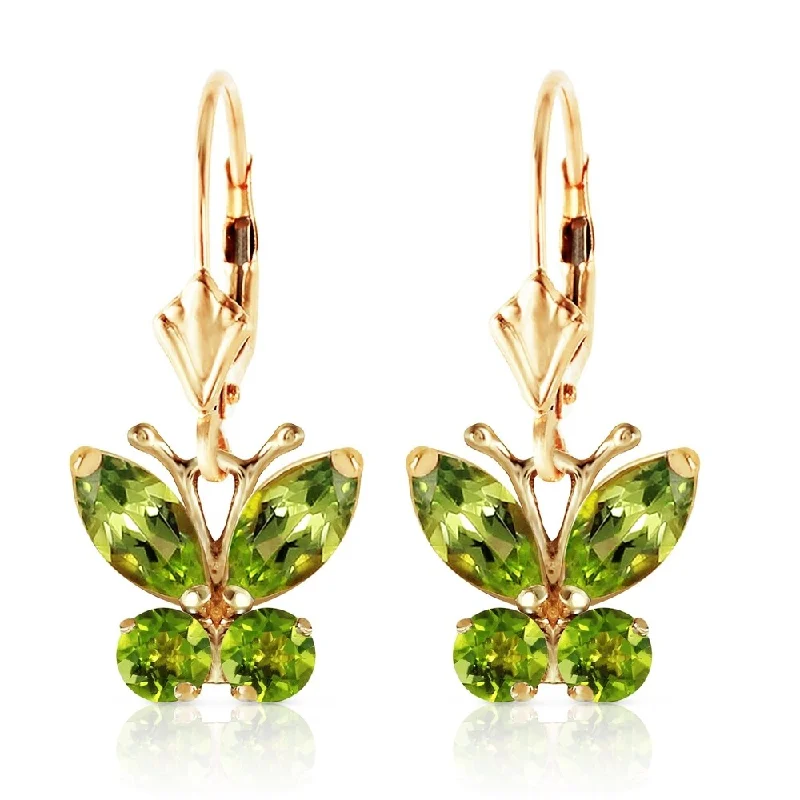 Icy topaz earrings-1.24 CTW 14K Solid Gold Butterfly Earrings Peridot