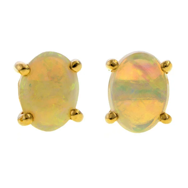 Soft curve earrings-Oval Cabochon Opal Stud Earrings