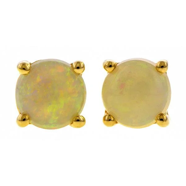 Lush gold earrings-Round Cabochon Opal Stud Earrings