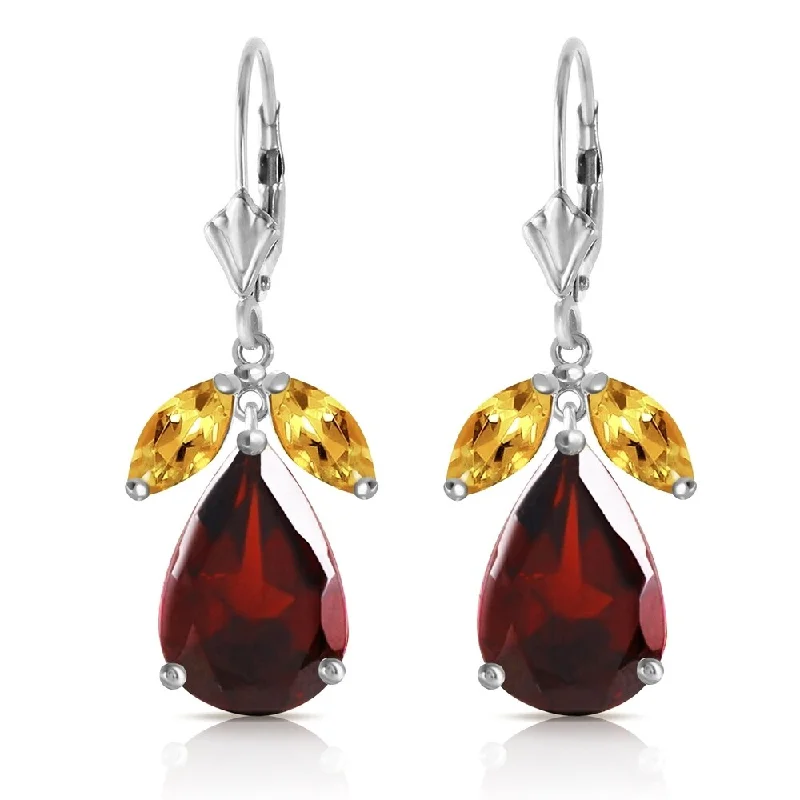 Deep obsidian earrings-13 Carat 14K Solid White Gold Leverback Earrings Citrine Garnet