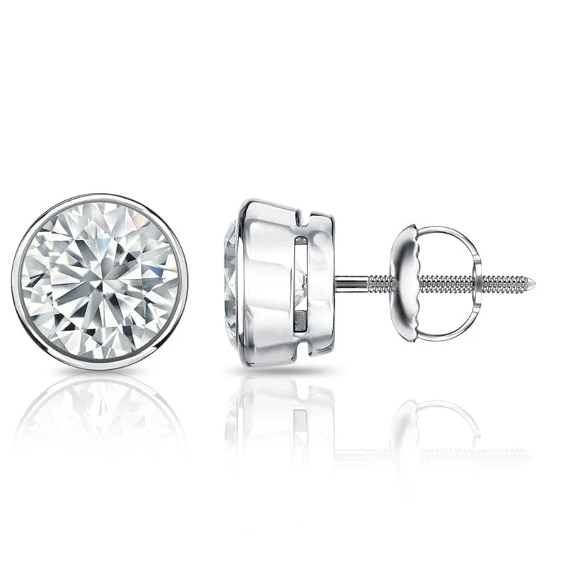 Horizon-cut earrings-14k Gold Round 1 1/2ct TW Certified Bezel Set Diamond Stud Earrings by Auriya