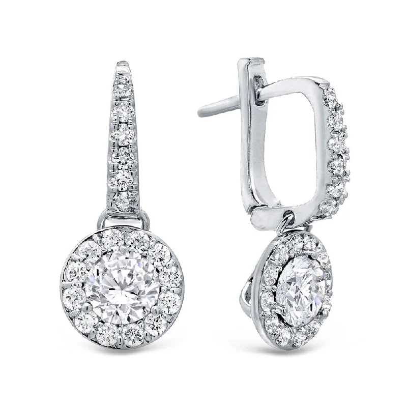 Crafted silver earrings-14k Gold Round 2ct TDW Diamond Halo Dangle Earrings by Auriya (H-I, SI1-SI2)