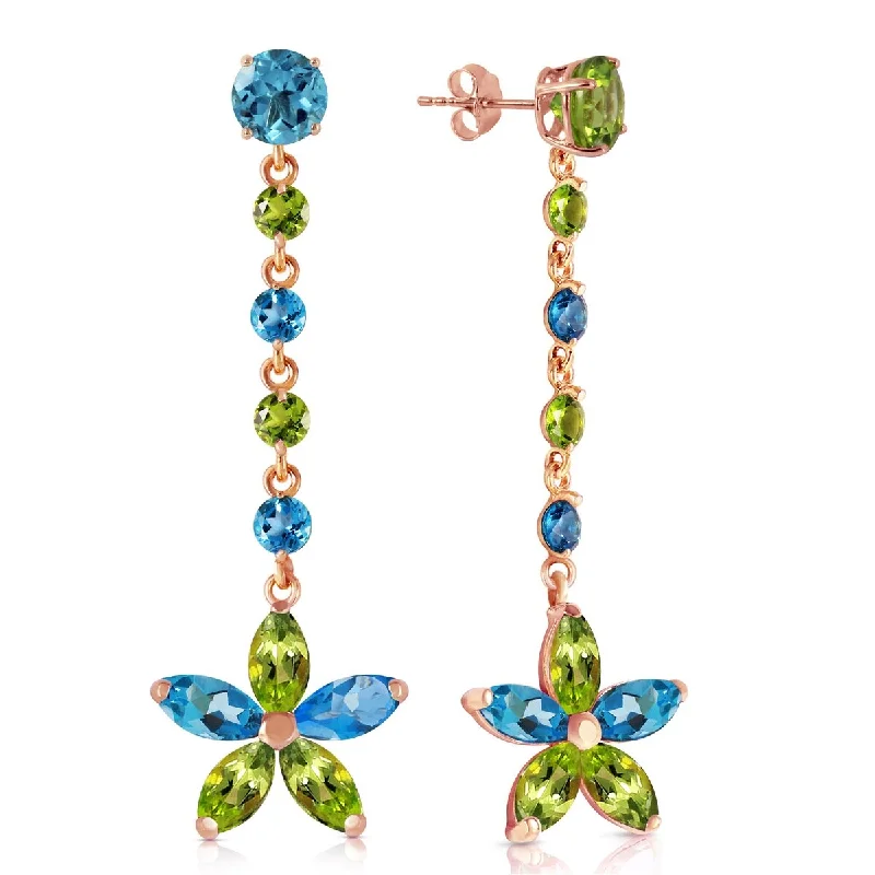 Vintage-edge earrings-14K Solid Gold Chandelier Earrings w/ Natural Blue Topaz & Peridots