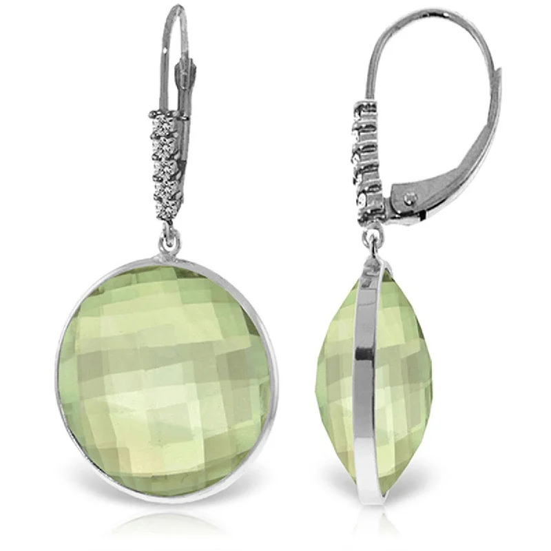 Light weave earrings-14K Solid Gold Diamonds Earrings w/ Checkerboard Cut Green Amethysts