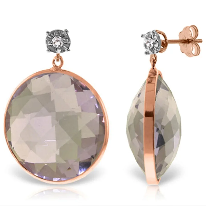 Patterned glaze earrings-14K Solid Gold Diamonds Earrings w/ Dangling Round Cut Round Amethysts