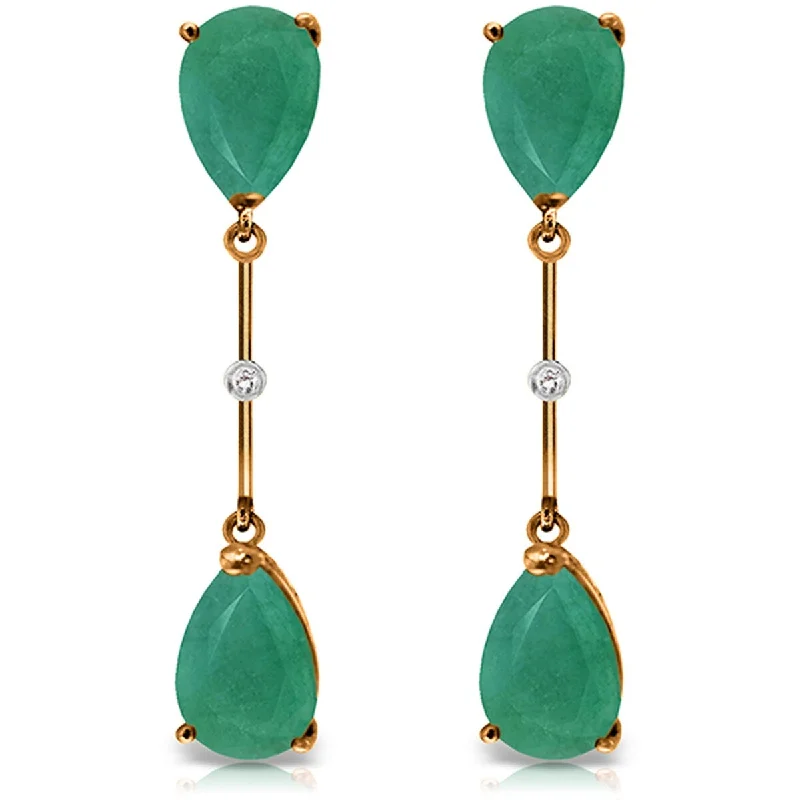 Folk grooved earrings-14K Solid Gold Diamonds & Emeralds Dangling Gemstone Earrings