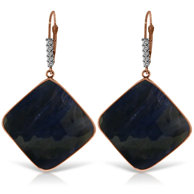 Hand-grooved earrings-14K Solid Gold Diamonds Leverback Natural Sapphire Gemstone Earrings