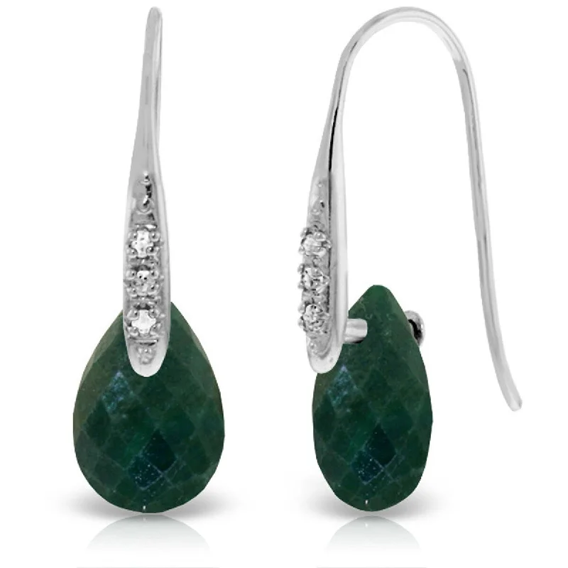 Etched hoop earrings-14K Solid Gold Earrings w/ Diamonds & Dangling Dyed Green Sapphires