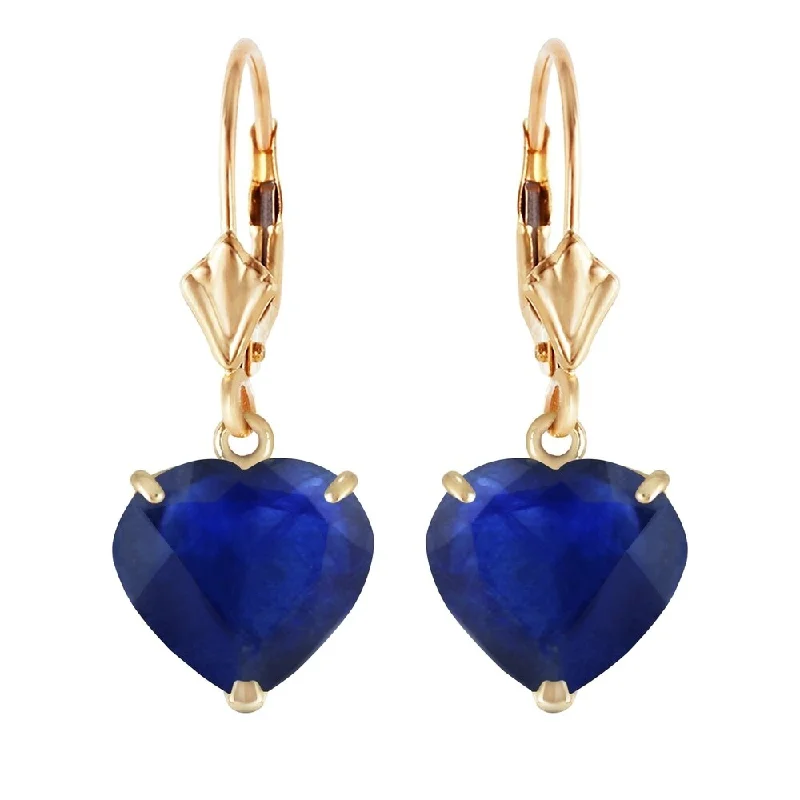 Stellar burst earrings-14K Solid Gold Leverback Earrings Natural 10mm Heart Sapphires