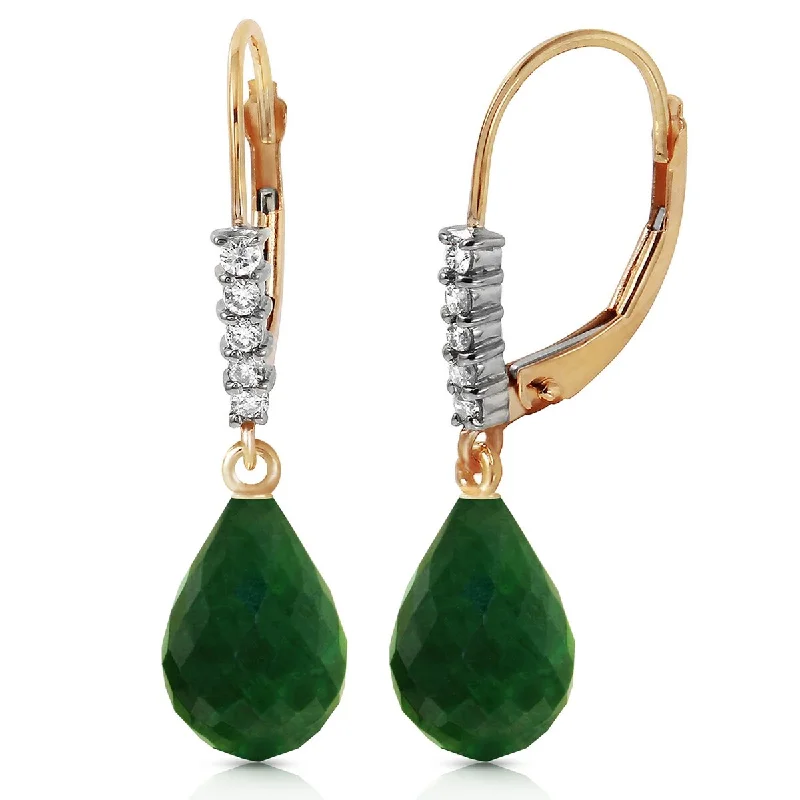 Sparkling drop earrings-14K Solid Gold Leverback Earrings Natural Diamond & Emerald Certified