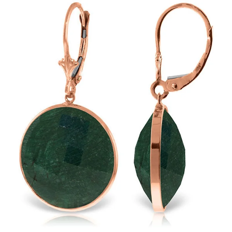 Retro topaz earrings-14K Solid Gold Leverback Earrings w/ Checkerboard Cut Round Emerald