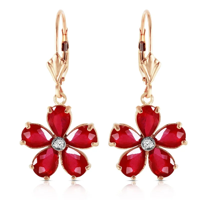 Lush emerald earrings-14K Solid Gold Leverback Earrings w/ Natural Rubies & Diamonds