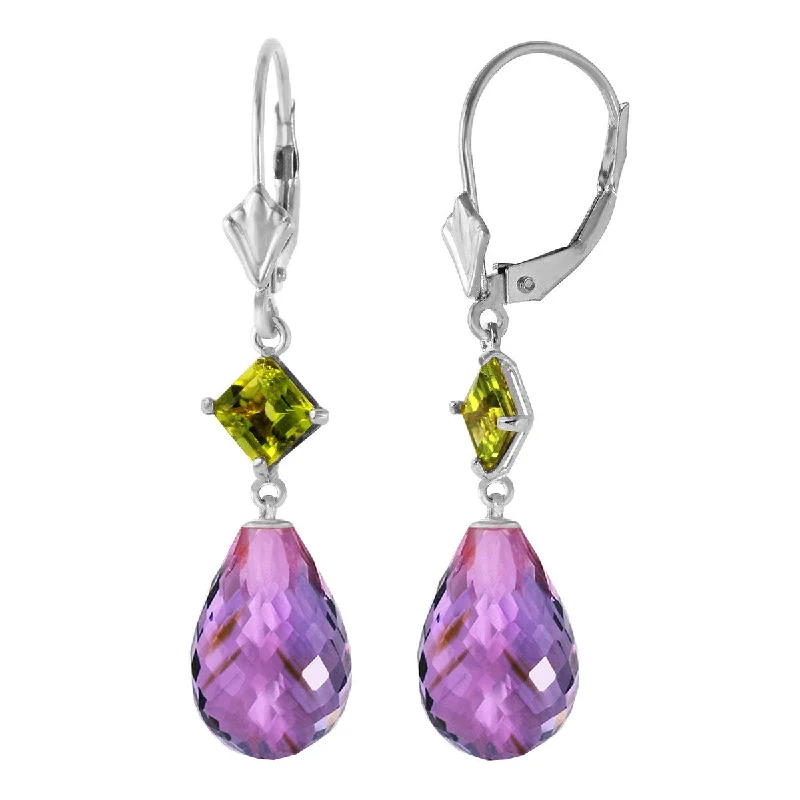 Piled birthstone earrings-14K Solid Gold Leverback Gemstone Earrings w/ Peridots & Amethysts