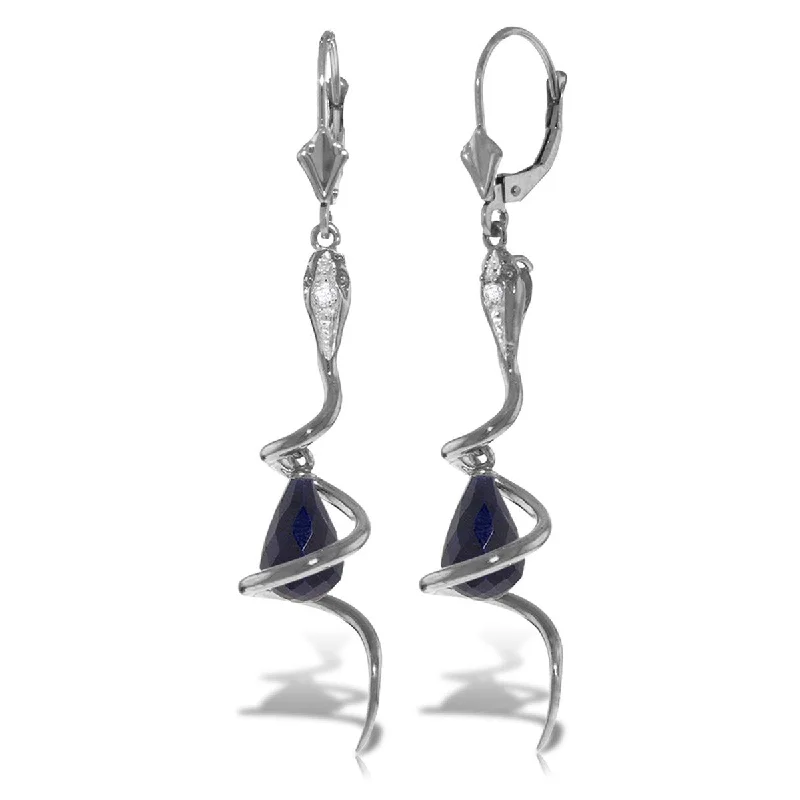 Solid-set pave earrings-14K Solid Gold Snake Earrings w/ Briolette Dyed Sapphires & Diamonds