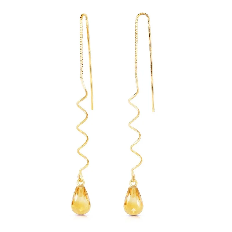 Twinkling crystal earrings-14K Solid Gold Threaded Dangles Gemstone Earrings Natural Citrine