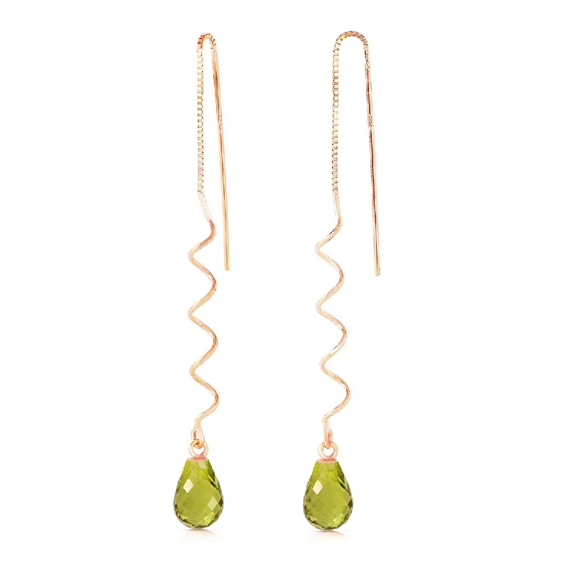 Gentle wave earrings-14K Solid Gold Threaded Dangles Gemstone Earrings Natural Peridot