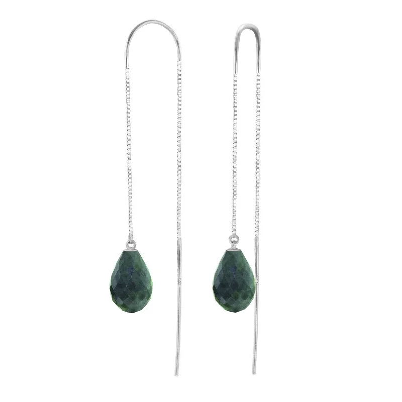 Polished steel earrings-14K Solid Gold Threaded Dangles Gemstone Earrings with Emeralds