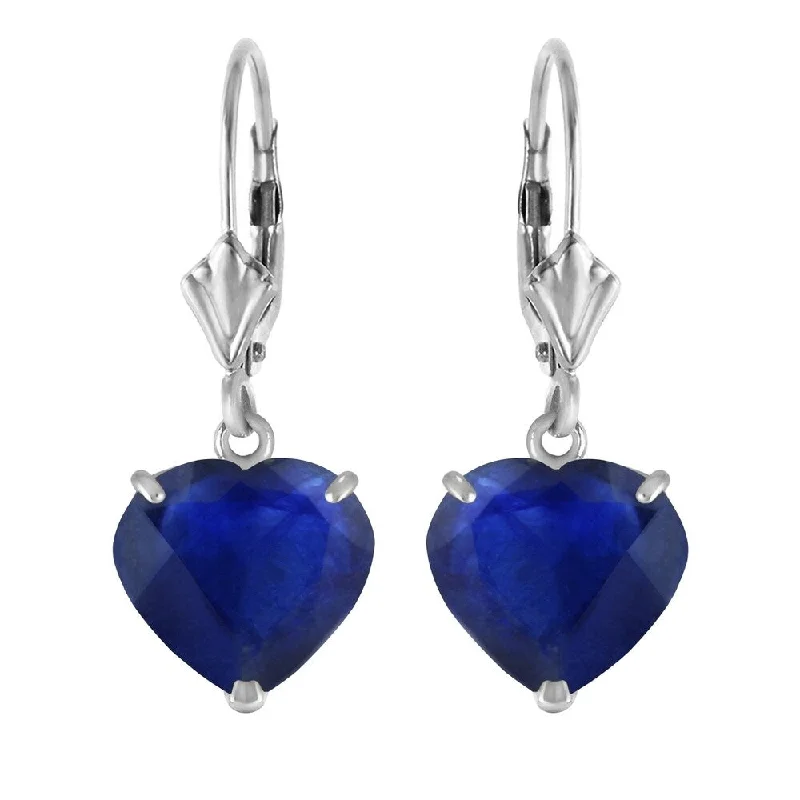 Buried earrings-14K Solid White Gold Leverback Earrings Natural 10mm Heart Sapphires