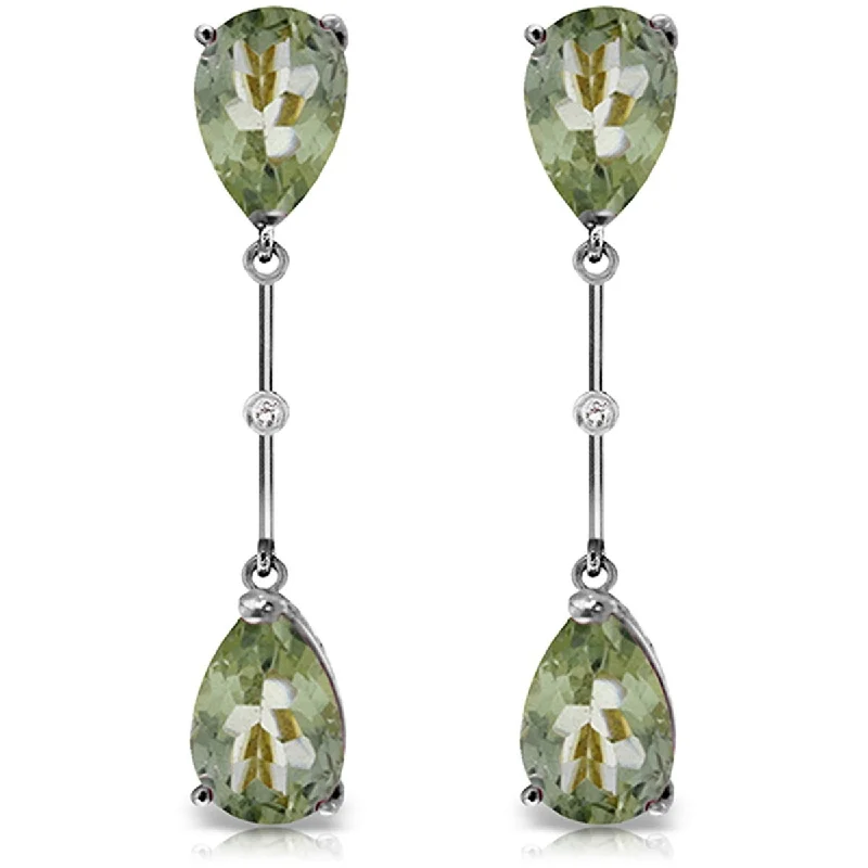 Lush agate earrings-14K White Gold Diamonds & Green Amethysts Dangling Gemstone Earrings