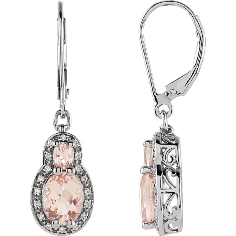 Ragged edge earrings-14k White Gold Morganite & 1/6 CTW Diamond Dangle Earring for Women