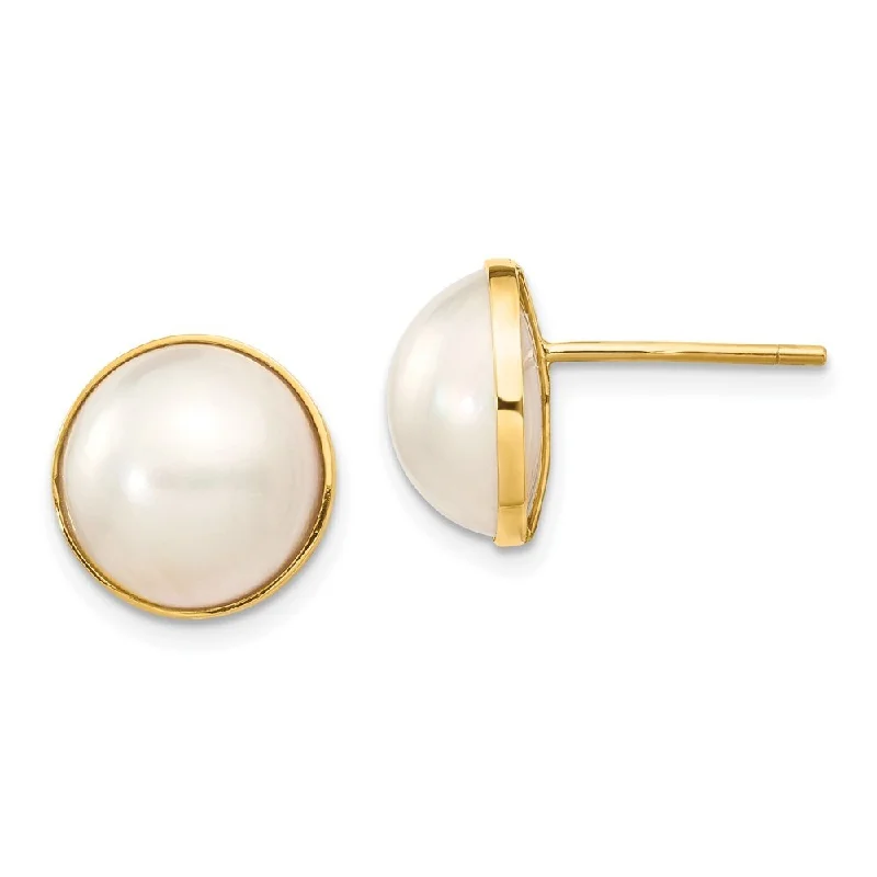 Stout hoop earrings-14k Yellow Gold 9-10mm Cultured Mabe Pearl Earrings (L-12 mm, W-12 mm)