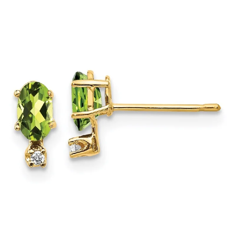 Fine-level earrings-14k Yellow Gold Diamond & Peridot Earrings (L-7 mm, W-3 mm)