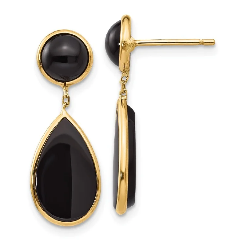 Horizon-cut earrings-14k Yellow Gold Onyx Teardrop Dangle Earrings (L-25 mm, W-9 mm)