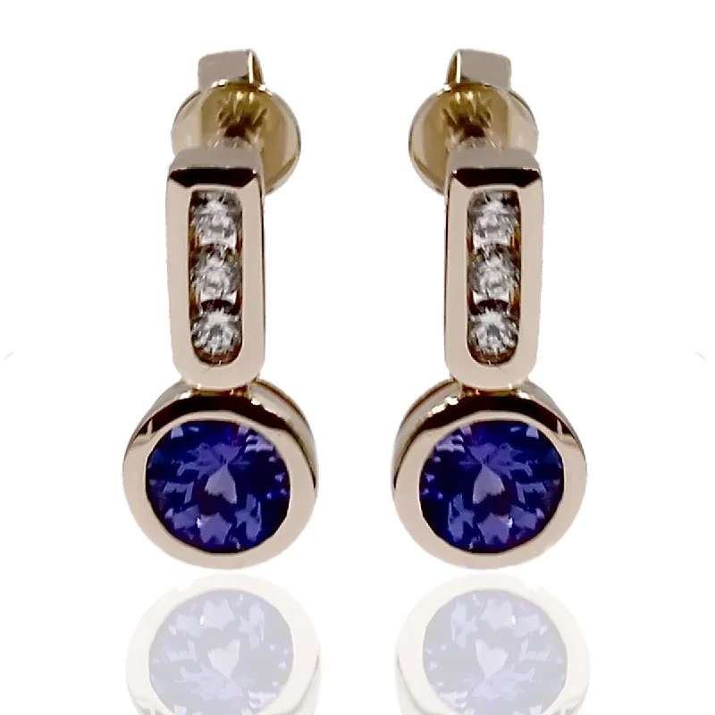 Wire-curve earrings-14KT Yellow Gold Tanzanite and Diamond Earrings