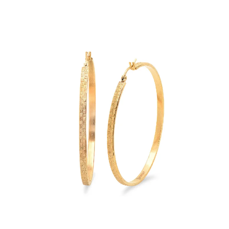 Winding twist earrings-18 KT Gold Plated Hoop Earrings with Lines 60mm