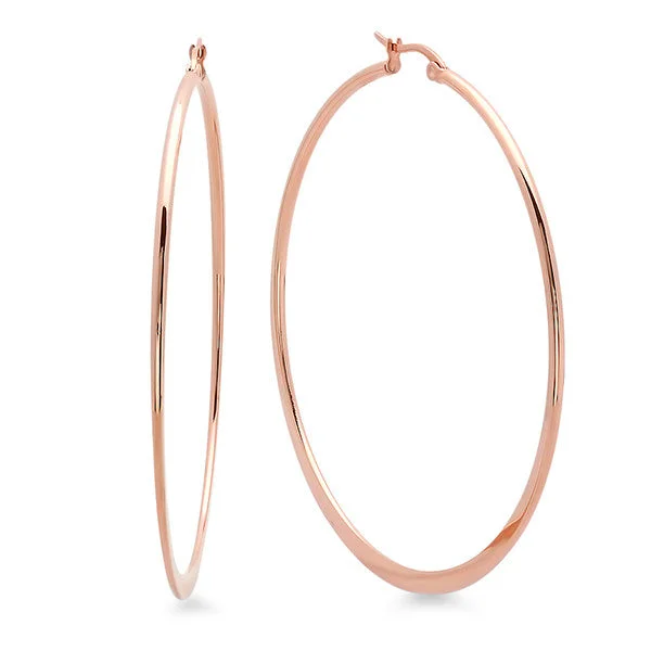 Brushed steel earrings-18 KT ROSE GOLD PLATED 65MM HOOP EARRINGS