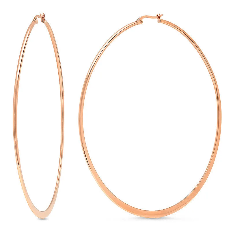 Retro citrine earrings-18 KT Rose Gold Plated Flat Hoop Earrings