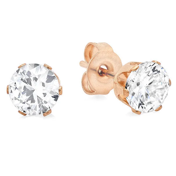 Arch motif earrings-18 KT Rose Gold Plated Stud Earrings w/ Simulated Diamond 8mm