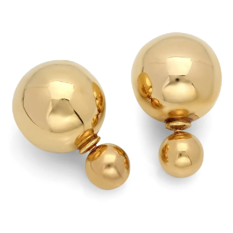 Vivid topaz earrings-18k Gold Plated Double Sided Pearl Earrings