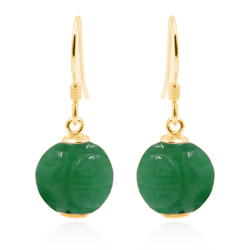 Retro topaz earrings-18k Yellow Gold Over Sterling Silver Dyed Green Jade Gemstone Drop Earrings