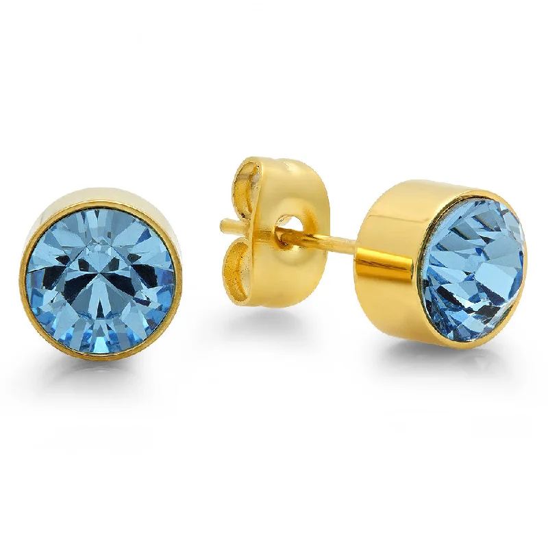 Fine-cut earrings-18k Gold Plated Stainless Steel Birthstone (March) Earring Studs