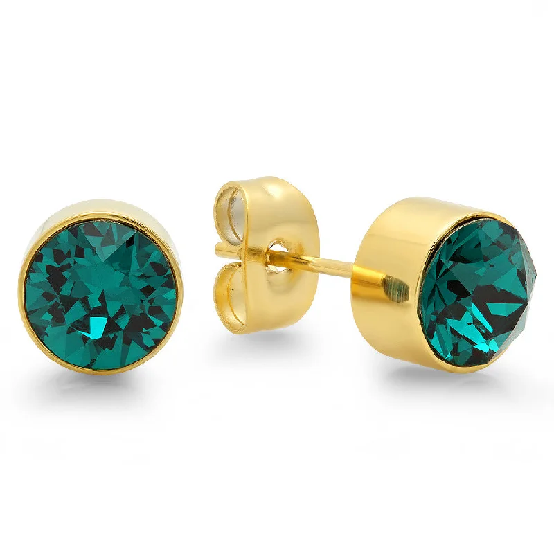 Engraved initial earrings-18k Gold Plated Stainless Steel Birthstone (May) Earring Studs