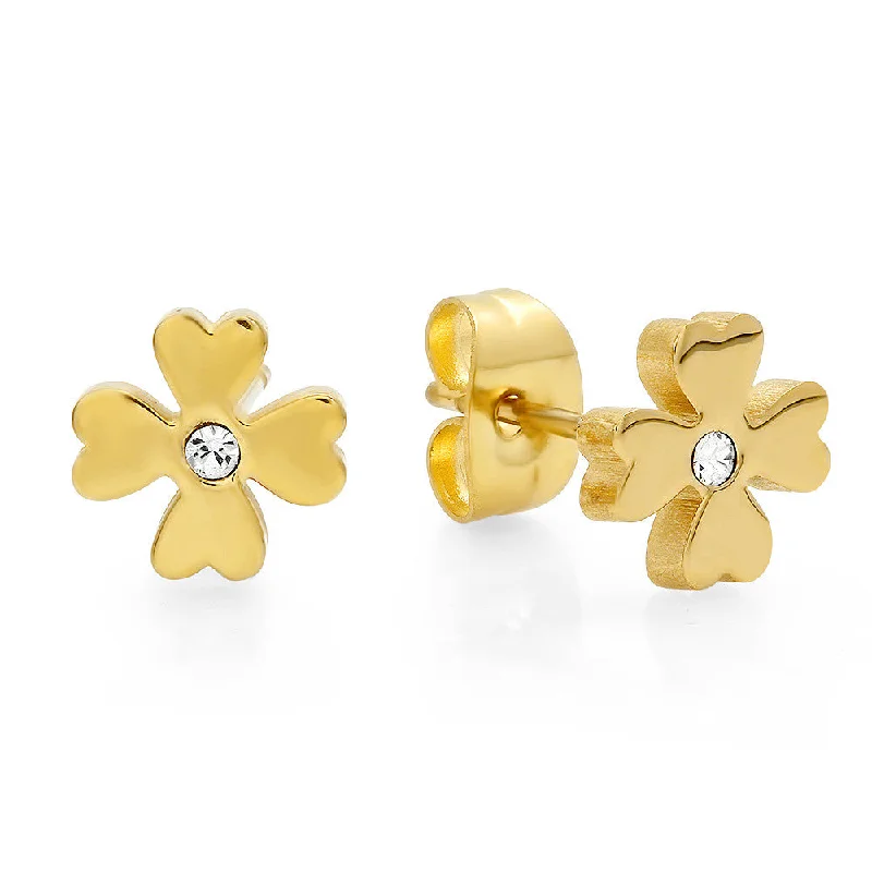 Night moon earrings-18kt Gold Plated Stainless Steel Flower Design Stud Earrings with SW Stones