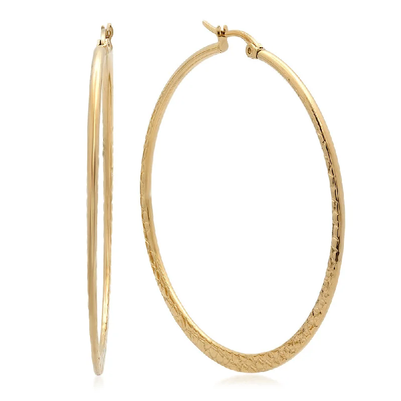 Brushed steel earrings-18kt Gold Plated Stainless Steel Hoop Earrings