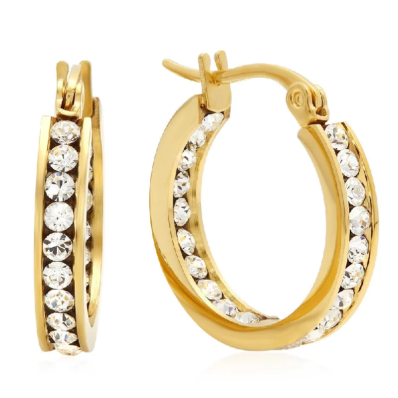 Lush garnet earrings-18kt Gold Plated Stainless Steel Hoop Earrings Layered With SW Stones