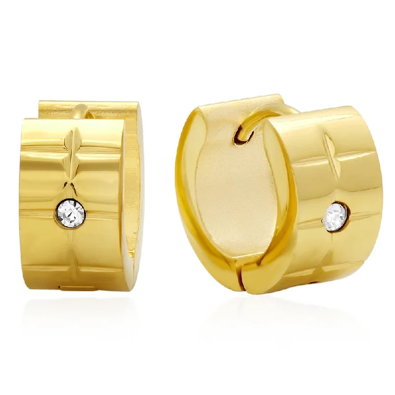 Fine-level earrings-18kt Gold Plated Stainless Steel Huggie Earrings with SW stones