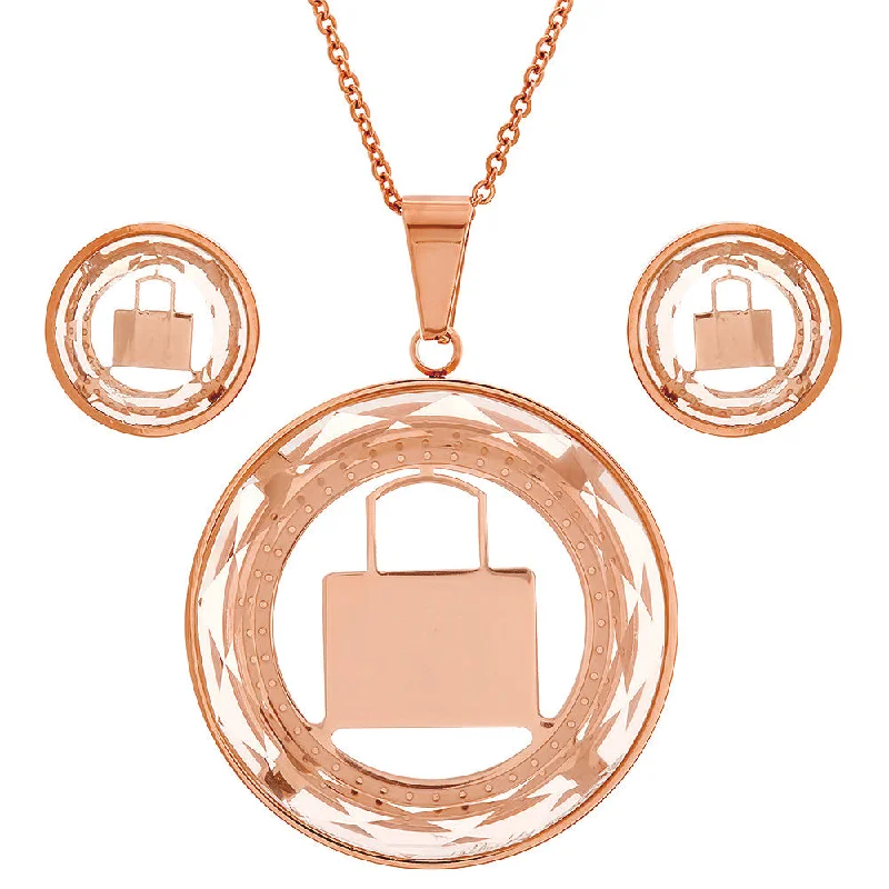 Retro amber earrings-18kt Rose Gold Plated Stainless Steel Earring/Pendant Set with Lock Design