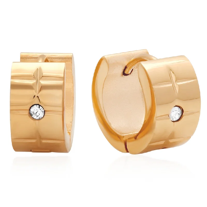 Ten-gem earrings-18kt Rose Gold Plated Stainless Steel Huggie Earrings with SW Stones